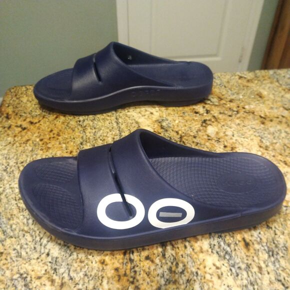 OOFOS OOahh Luxe Women's Sport Slide Recovery Comfort Sandals Blue Size W13/M11 - Picture 4 of 13